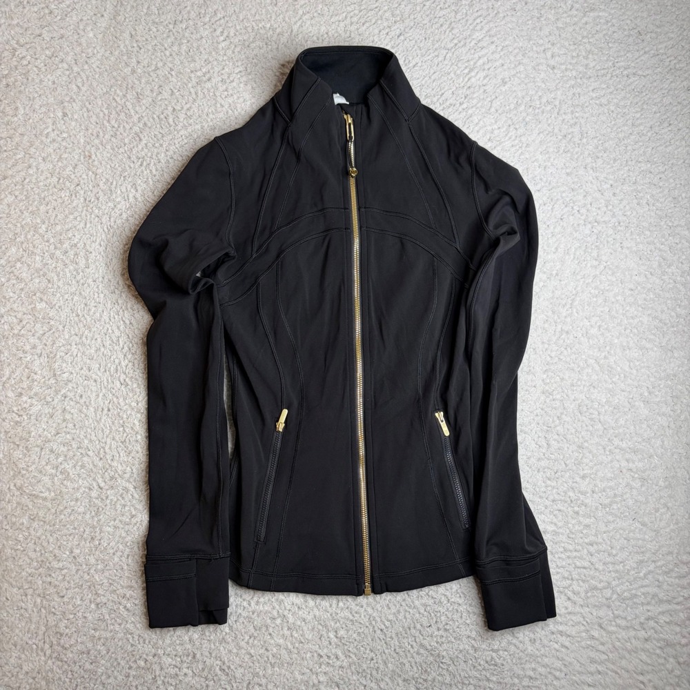 Lululemon Define Jacket Black Gold Zip Luon Full Zip Yoga Workout Top Sz 6